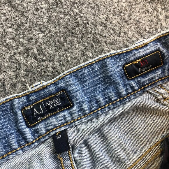 Armani J31 Jeans Mens 32x32 Blue Stretch Logo Emblem Straight Regular Fit Denim - Picture 4 of 15